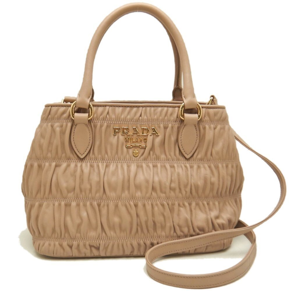 PRADA 1BA172 2-Way Pleated Handbag in Pink Beige Leather, Women's, 253553 - Picture 2 of 10